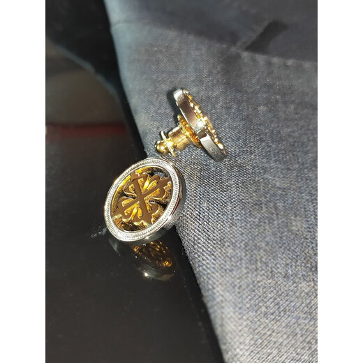 QUAMER gold store high-end men's brooch, light luxury iris collar pin, business suit, suit accessories, iris brooch (1 floating gift box)