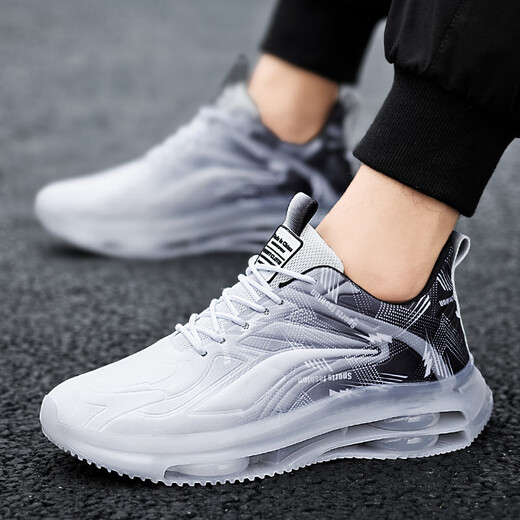 Hahf Sportsschuhe Männer Sommerluftkissen Stoßdämpfung Großgröße Herrenschuhe Jugend Trendy Laufschuhe erhöht große Maschenschuhe Männer Schwarz und Weiß [hohe Qualität] 42