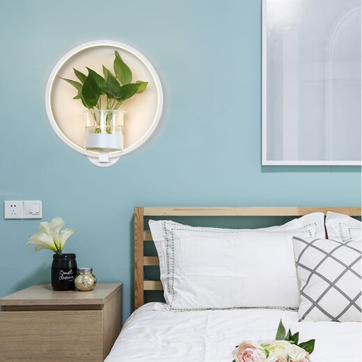 Miaopule modern minimalist Nordic creative living room dining room stair aisle lamp study bedroom bedside lamp hydroponic plant wall lamp square black model with hand switch white light LED