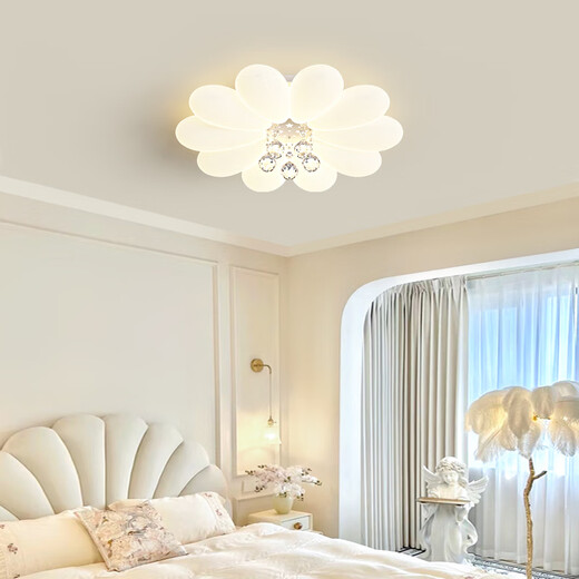 Luz de techo de dormitorio laiqi Luz de crema de cristal nórdico Estilo de dormitorio principal Lámpara de amplio espectro Comportamiento de ojos Lámpara de habitación para niños Guangdong Zhongshan YH695+46cm+45W Control remoto Wuji+Soporte Control de clase Xiaoai Control