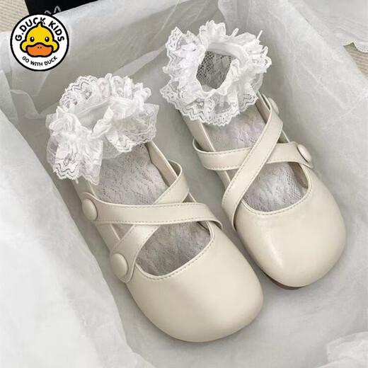 G.duck Little Yellow Duck Girls' Small Leather Shoes 2026 Spring and Autumn New Girls Lolita Peas Shoes Sweet Mary Jane Princess Shoes White It is recommended to add 1CM to the foot length when ordering 32 Inner length 19.6CM