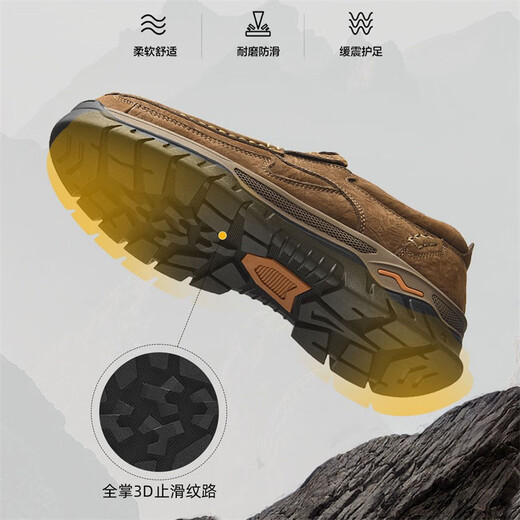 Jeep casual shoes for men in autumn and winter new first-layer cowhide shoes for the elderly, non-slip and wear-resistant business dad leather shoes, khaki standard leather shoe size 41