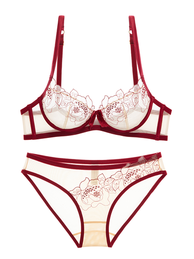 Xuan Sifu Victoria Brand Underwear Feminine Lace Bra Set Red Zodiac Year Dragon Year Transparent Big Breast Makes Smaller Red Line Skin Base Set 80B/36B