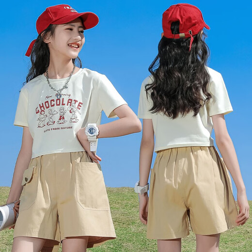 Pig Pitt (Pig/Peter) Mangas cortas para niñas Summeres cortos 2025 nuevo juego de estilo coreano Camiseta infantil Girls Cuerpo delgado 9889 White 160 cm