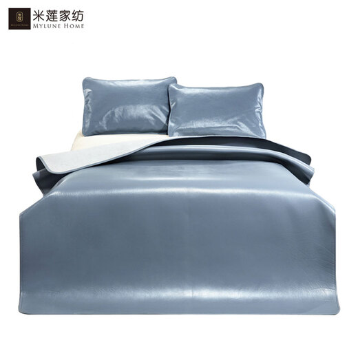 Milian solid color first-layer cowhide mat three-piece set 1.5m1.8m bed thickened soft mat genuine leather buffalo leather mat lake blue 1.5m (5 feet) bed