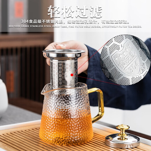 Zhengyang glass tea set set for home small set of Kung Fu tea cups simple transparent black tea tea set office living room tea elegant pot (dragon cup/six colors) cup holder + rectangular (striped) white