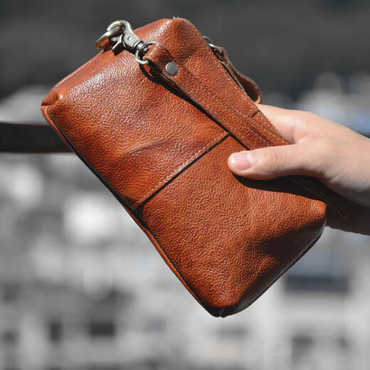 
BARNOROO clutch bag cowhide crazy horse leather retro long men's wallet genuine leather hand grab bag large capacity hand carrying wallet bag Crazy horse leather dark brown (more hard material) small bag