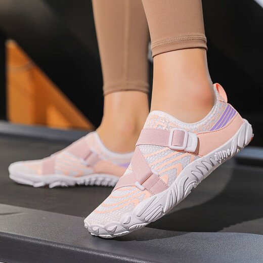 Indoor fitness women's home soft-soled silent non-slip skipping rope yoga sneakers dumbbell kettlebell training shoes 109 white powder 36
