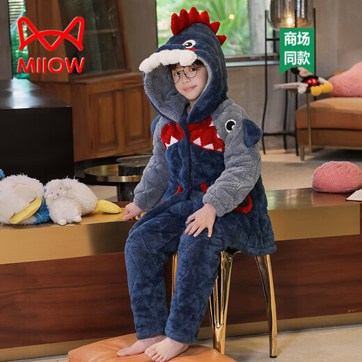 
Cat Man (MiiOW) Boys Medium-Grand Child Parent-Child Thickened Autumn and Winter Plush Cotton Cartoon Cute Comfortable Outdoor Home Clothing Set 01E9921 Shark Adult M (Height 155-160CM, Weight 75-100Jin [Jin equals 0.5 kg])