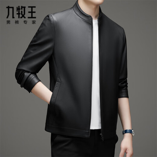 九牧王2025秋冬款皮衣男士立领海宁皮夹克中年爸爸装休闲短款皮外套男 蓝色N2339 S 165