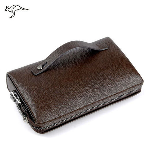 Cool Kangaroo 2023 Mot de passe Lock Hands Sac à main Texture en cuir véritable de grande capacité Sac d'embrayage décontracté en cuir de grande capacité Soft Casched Business à la mode (avec ceinture portative)