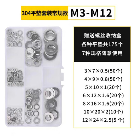 Jinggong (JINGGONG) M1.6-M4 304 stainless steel flat washer round screw washer metal flat washer thickened and enlarged meson M2*5*0.3 (200 pieces)