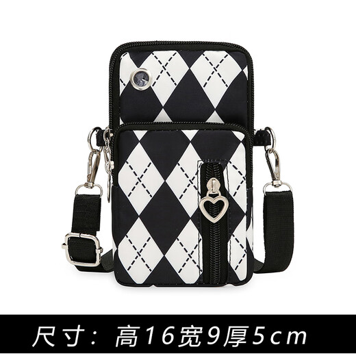 Check this summer's mobile phone bag, shoulder crossbody bag, mini bag, mother's vertical key coin packaging mobile phone arm bag, black and white rhombus