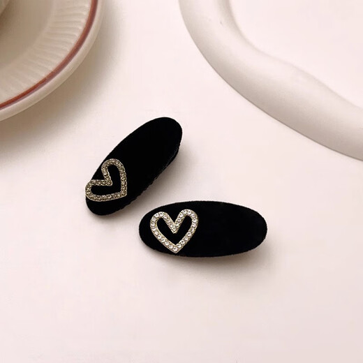 Bai Shilin's small and exquisite mini love hairpin for women, flocked side duckbill clip, high-end rhinestone one-word clip, hairpin, black pair