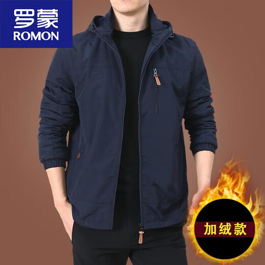 ROMON Men's Jackets Autumn and Winter Velvet Jackets Men's Winter Casual Clothes 2025 New Men's Tops Middle-Aged Men's Thick 9898 Dark Blue Removable Hat - Velvet M 170Specifications120Jin Jin is equal to about 0.5 kg
