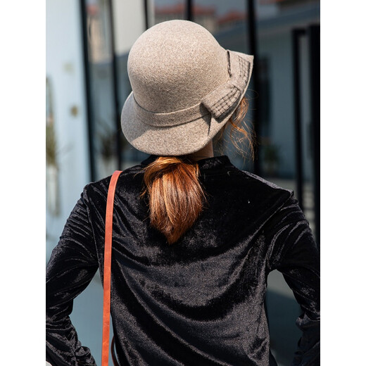 JIASHENGXI wool fisherman hat British hat women's autumn and winter versatile elegant basin hat fashion socialite Hepburn small brim French hat brick red adjustable