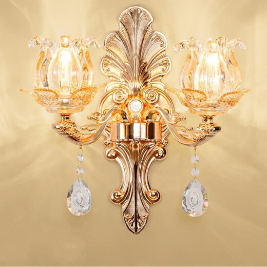 Film and television wall lamp LED European style bedroom bedside lamp living room background decorative wall lamp atmospheric KTV hotel crystal wall lamp X718 double head