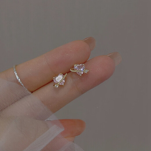 Shengli pink diamond stud earrings for women 18K gold sweet cool style ins simple light luxury design super flash love ear bone stud earrings trend main picture style