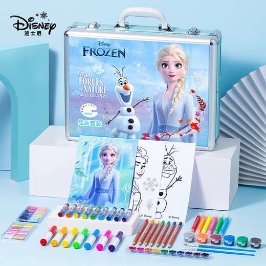 迪士尼（Disney）画笔套装160件儿童绘画礼盒套装画画套装画笔水彩笔文具礼盒套装玩具女孩生日礼物 爱莎公主*豪华版【160件绘画套装】 无规格