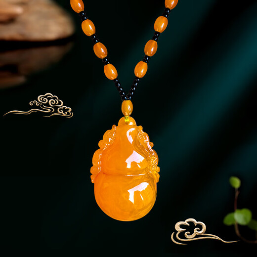 Buhesyt second generation beeswax pendant sweater chain amber long necklace chicken fat yellow ethnic style beeswax pendant for men and women blooming wealth