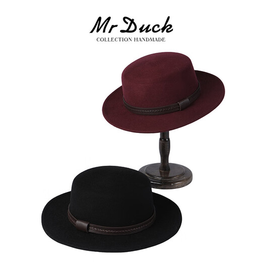 Same style as Mr DUCK show, Australian 100% wool flat hat for women to keep warm in autumn and winter, red top hat, Qiji red New Year match, agarwood plain black (100% wool)-MW362171 S (suitable for head circumference 52-54cm)