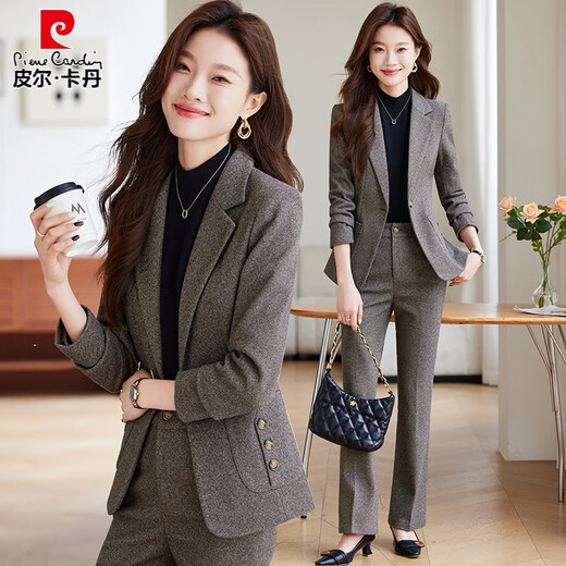 Pierre Cardin woolen blazer women's 2025 new autumn and winter thickened professional temperament work clothes suit suit dark gray suit + trousers XL