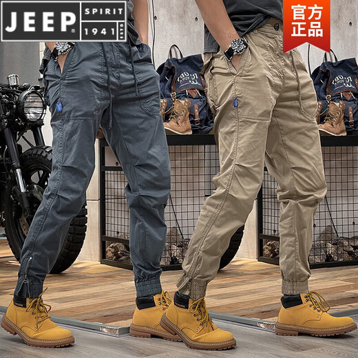 JEEP SPIRIT2023秋冬季新款美式复古工装裤男松紧腰多口袋宽松男士休闲束脚裤 679黑色 XL