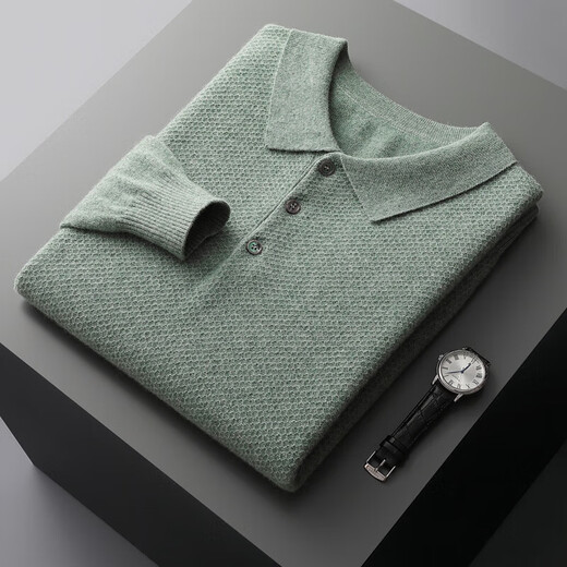 
KING DEER cashmere sweater for men in autumn and winter new men's lapel pullover sweater thickened knitted base shirt bean green XL