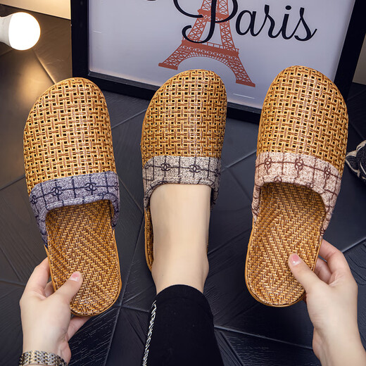 Doghc Bambusschuhe Sommer Rattan gewebtes Sandalen Leichte Heimpaare atmungsaktive Strohmatte Bambus Weben hellbraun/baotou 25 Frauen (Größe 37 ~ 38)