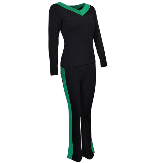 Jingga mittleren Alters und älteren modalen Quadratmodal-Tanzkostüm-Set-Tanzhosen Lateinische Praxis Frauen Y191 Langarmes + K1421 Black + Gras Green Edge Set l