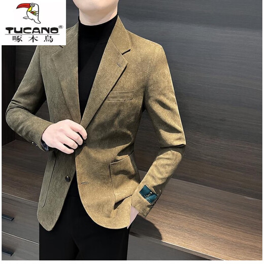 Woodpecker (TUCANO) men's high-end suede suit jacket spring and autumn men's business gentleman casual yuppie slim suit top handsome brown XL 130-145