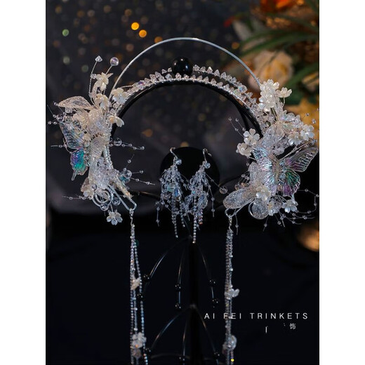 Cheng Liu bridal tiara, Korean crystal tassel bow headband, fairy white gauze saint crown wedding dress, wedding hair accessories, saint crown ear clip