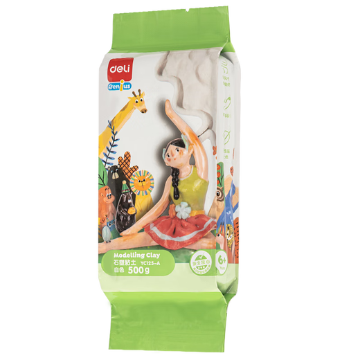 Deli 500 g weißer Tonstein Plastik Ton Set DIY Handgefertigte Keramik Skulptur Luftgetrocknet gebackener Plastikine + 12 Farb Gouache Pigment + Farbpalette Geburtstag Kindergeschenk