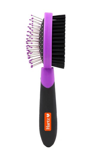 HARTZ dual-purpose combing brush for cats and dogs, stainless steel teeth to remove floating hair, nylon bristles smooth and shiny, ergonomic handle