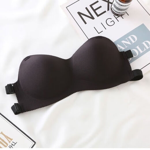 Full-length strapless bra, push-up, thickened small breasts, strapless Korean style wedding dress, invisible underwear for female students, skin color, size 90 transparent shoulder straps, one size fits all