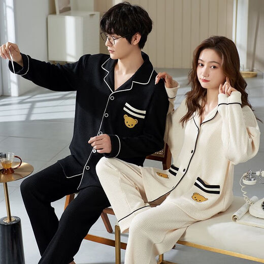 MiiOW Primavera y Otoño Pijamas para Parejas Cárdigan Coreano de Manga Larga Conjunto de Dos Piezas para un Hombre y una Mujer Las Parejas Pueden Usar Ropa Exterior para el hogar Cárdigan de Otoño C9854 M Mujer M + Hombre L