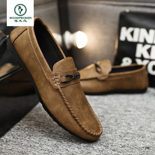 Woodpecker Oficial Horse Bit Loafers Summer New Style One Play One Play Beanie Shoes Business Black Breatable Sobre Cuero Zapatos YL-D831 Brown 41-Tamaño insignia de marca Auténtica Precios especiales Top Top Diez marcas