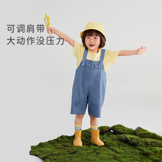 JELLYBABY女童背带裤夏款两岁宝宝纯棉裤子薄款儿童韩版夏装男童洋气牛仔裤 牛仔蓝 100 CM
