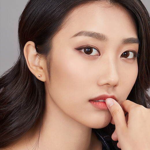 Lukfook Jewelry 18K gold simple gold bead earrings and earrings as gifts L18TBKE0100R Total weight 0.40g rose color small version with K gold silicone ear plugs