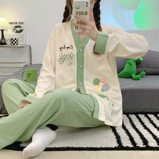 OULUXI Couleur solide en tissu ridé de coton Vêtements de confinement printemps et automne Pyjamas enceintes en été en été respirant absorbant la transpiration et code d'allaitement post-partum axxe724 Code xl de nœud concentrique (recommandé 115-135jin [Jin est égal à 0,5 kg]))