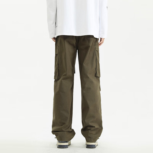 CLOR pure cotton overalls men's autumn and winter sports loose straight pants trendy versatile casual pants CL34 military green XL