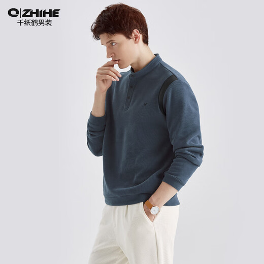 Qian Zhihe Men's Henry Collar Sweatshirt 2024 Autumn and Winter New Raglan Sleeve Contrast Color Pullover Jacket Casual Bottoming Shirt Men's Trend 01C Khaki M