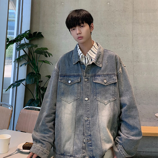 Baiqueting Denim Jacke Herren 2025 Spring Neue Denim Jacke Herren American High Street Trendy Brand Lose Arbeit Retro Jacke XH-683 Gelb Schlamm M.