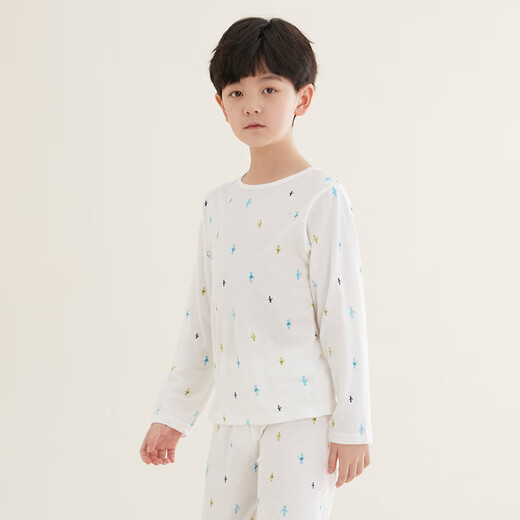 Hongdou Kinderpyjamas Jungen und Mädchen Hauskleidung reine Baumwoll-Langarmhose Anzug Frühling und Sommerauszug Klimaanlage J3271 160