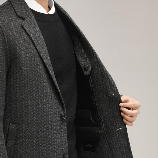 Qipai wool-containing herringbone wool coat men's removable down liner double-sided woolen warm thick coat