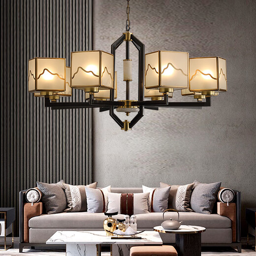 
Suyin New Chinese Chandelier Living Room Light All Copper Light Luxury Modern Simple Atmospheric Villa Chandelier Jinshan Chinese Lamp 9922 All Copper 8 Heads [with E27 Three-Color Light Source*8]