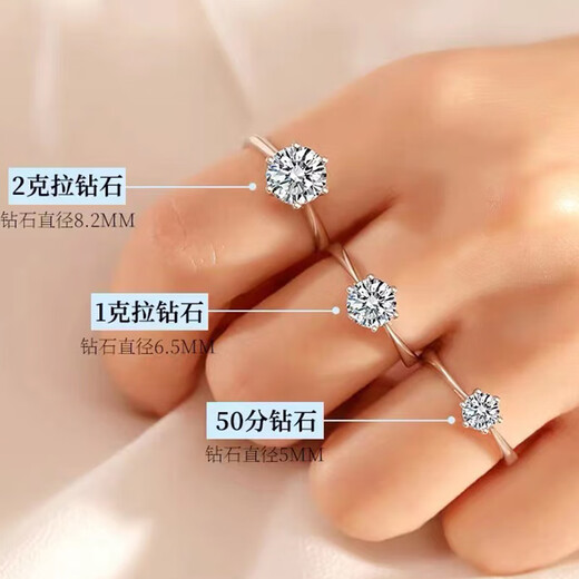 Feiyu Fat Donglai same style Focus on quality Moissanite platinum ring Platinum one carat six prongs simulated diamond ring Mo PT950 platinum 1 carat