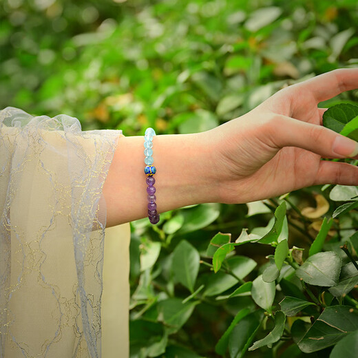 BOSFRU Natural Amethyst Purple Mica Bracelet Women's Single Double Circle National Style Forbidden City Gift for Sisters and Best Friends Siyu Style Amethyst Aquamarine Single Circle