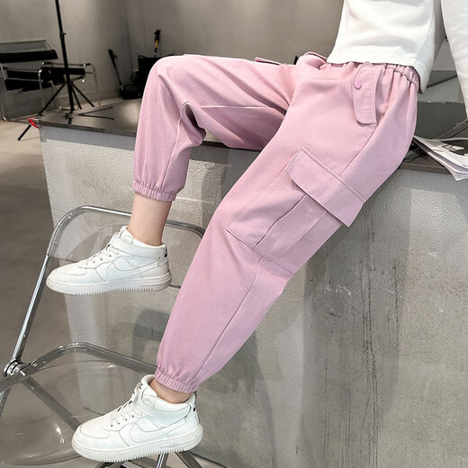 优优1点（Yoyo one）女童工装裤春秋2025新款儿童粉色纯棉裤子大童运动长裤春季休闲裤 4882白+16096粉【套装】 160cm