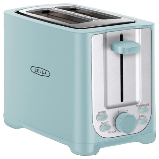 BELLA 2-Slice Toaster - Auto Shut-Off Extra-Wide Trough Removable Crumb Tray Cancel/Defrost/Reheat - Light Green